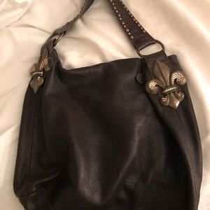 LeatherRock-Brown Leather, Studded Rocker Purse